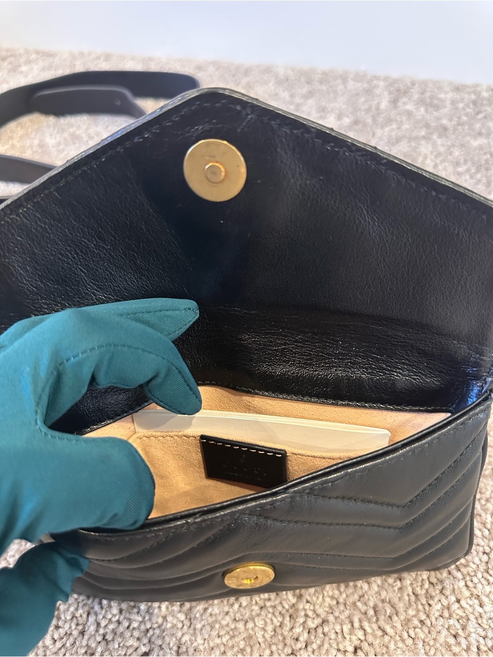 Gucci Black Matelassé Calfskin GG Marmont Triple Pouch Belt Bag -Size 85 - 34 - Picture 5 of 14